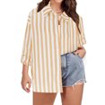 thumbnail image 1 of TIMIFIS Chemises à Manches Longues pour Femmes Grande Taille Chemise Rayée à Boutons Automne Col Rabattu Décontracté avec Manches Ajustables, 1 of 8