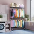 thumbnail image 4 of M MZG Clothing Rack Heavy Duty Rolling Garment Rack 3 Tiers Adjustable Wire Shelving Clothes Rack with Double Rods and Side Hooks, Freestanding Wardrobe Closet with Lockable Wheels, 4 of 5