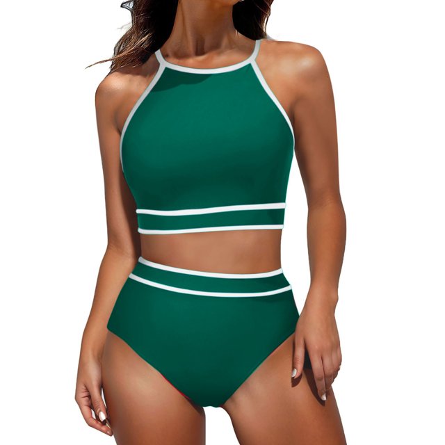Birdeem Swimsuits for Women 2 Piece Hawaiian Tropical Print Swim Cami Bra and Ruffles Bathing Sets Beachwear