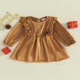 thumbnail image 2 of Toddler Velvet Dress with Ruffle Long Sleeve and  Neck for Baby Girl, 2 of 9