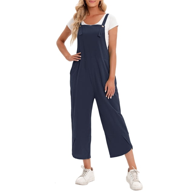 Women Jumpsuit with Pockets Sleeveless Wide Legs Plus Size Overalls