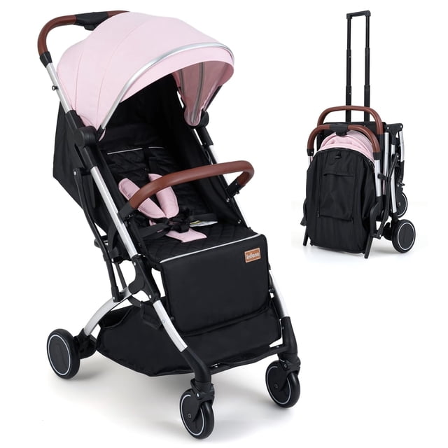 INFANS Travel Stroller, Lightweight Compact Baby Stroller for Airplane with One-Hand Fold, Multi-Position Recline, Canopy, 4 Wheel Suspension, Storage Basket