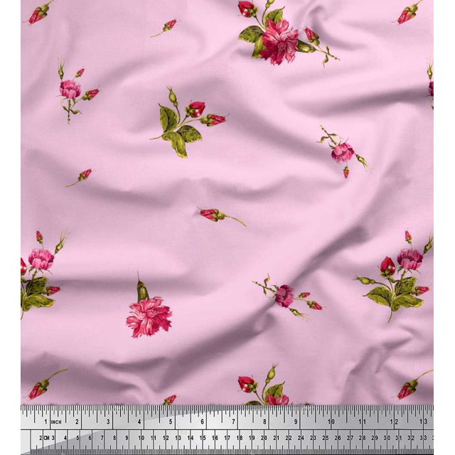 Soimoi Velvet Fabric Leaves & Carnation Floral Fabric Prints by Yard 58 Inch Wide