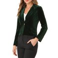 thumbnail image 4 of INSPIRE CHIC Women's Velvet Blazer Lapel Collar Long Sleeve Button Wear-to-Work Suit Jacket L Green, 4 of 8