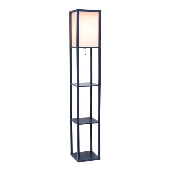 Lalia Home LHF-3004-NV Column Shelf Floor Lamp with Linen Shade, Navy