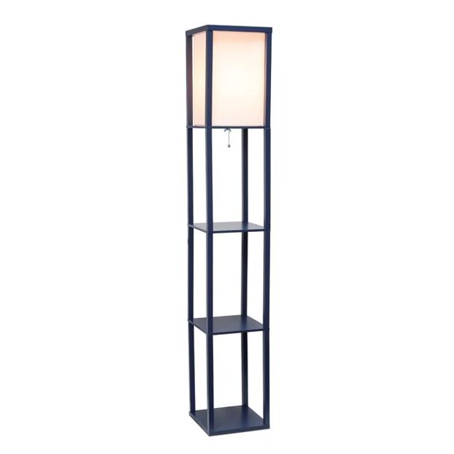 Lalia Home LHF-3004-NV Column Shelf Floor Lamp with Linen Shade, Navy