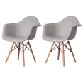 thumbnail image 1 of Mid-Century Modern Style Fabric Lined Armchair with Beech Wooden Legs, Grey Set 2, 1 of 7