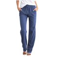 thumbnail image 1 of Women Pants Casual Yoga Straight Leg Comfy Drawstring Lounge Running Long Active Sweat Plus Size Cargo Trousers, 1 of 3
