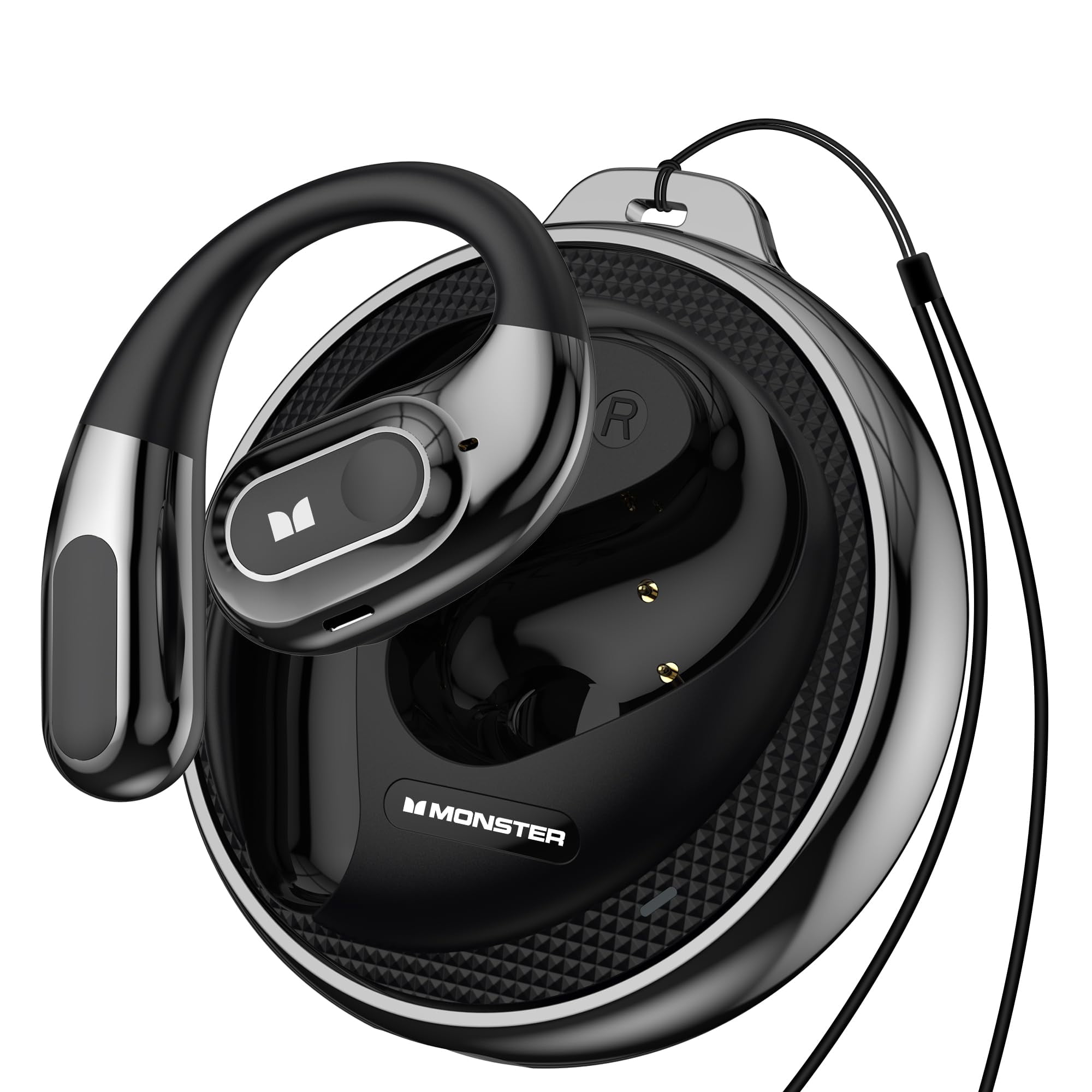Monster Open Ear Buds, Wireless Earbuds Bluetooth 5.4 with Clear Talk, Stylish Rotating Case with Lanyard, Type-C Charging, Comfort Fit, 24H Playback, IPX5 Water Resistant Sport Earbuds