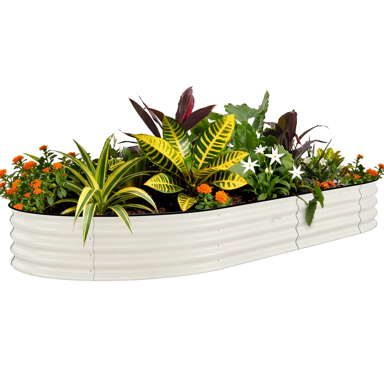Large Galvanized Raised Garden Bed – 10x4x1.5ft Outdoor Metal Planter Box, Rust-Resistant, Ergonomic Open-Bottom, Tool-Complimentary Assembly for Flowers & Vegetables – Beige with Anti-Cut Strips