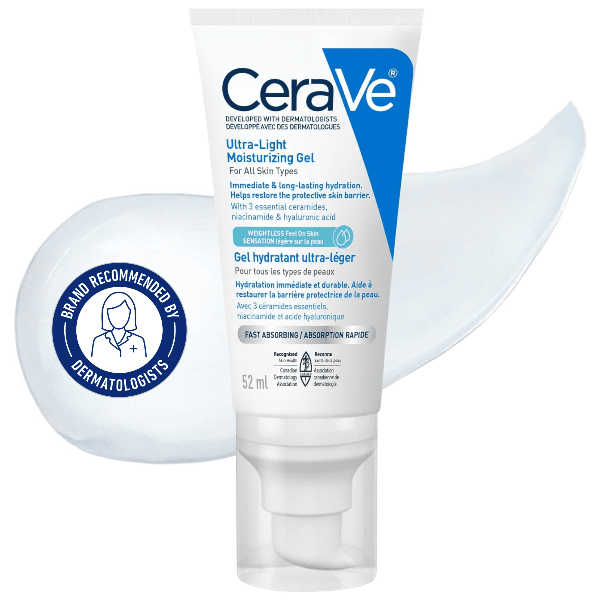 CeraVe Ultra-Light Moisturizing Gel, Lightweight Face Moisturizer with Ceramides and Niacinamide, 52mL