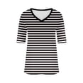 thumbnail image 4 of Penkiiy T-Shirts à Manches Courtes à Blocs de Couleur Rayés pour Femmes, Col Rond, Décontractés, Amples, Chandails à Enfiler, Hauts d'Été, Tee-Shirt 2TG Noir, 4 of 5