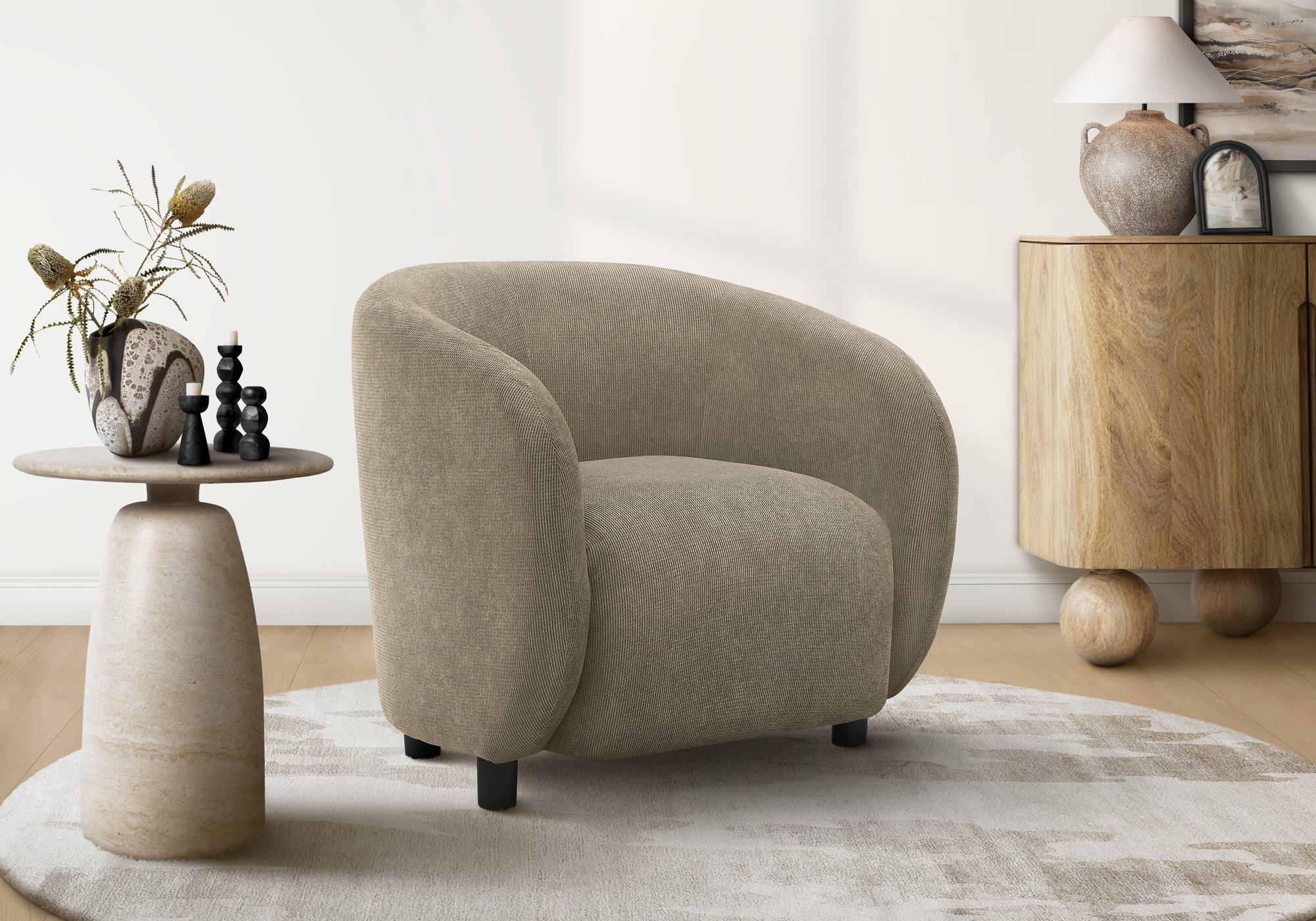 Monarch Specialties - Accent Chair, 29"H, Upholstered, Living Room, Bedroom, Light Brown Fabric, Black Legs, Contemporary, Modern