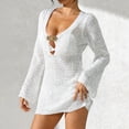 thumbnail image 1 of Pounoo Robe Courte Sans Manches à Col en V Ajourée pour Femmes, Cache-Maillot de Plage au Crochet, Garniture Colorée à Franges, Maillot de Bain Assorti, Tenue de Fin de Semaine, Cadeau, 1 of 5