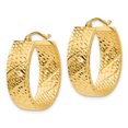 thumbnail image 2 of 14K Yellow Gold Diamond Cut Oval Hoop Earrings, 2 of 3