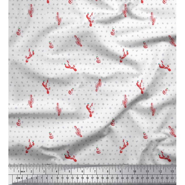 Soimoi Rayon Fabric Brush Stroke & Cactus Tree Printed Fabric 1 Yard 56 Inch Wide