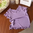 thumbnail image 2 of Plebaso Top for Kids Short Sleeve Round Neck Ruffled Ice Silk T-shirt for Girls Baby Summer Clothes, 2 of 3
