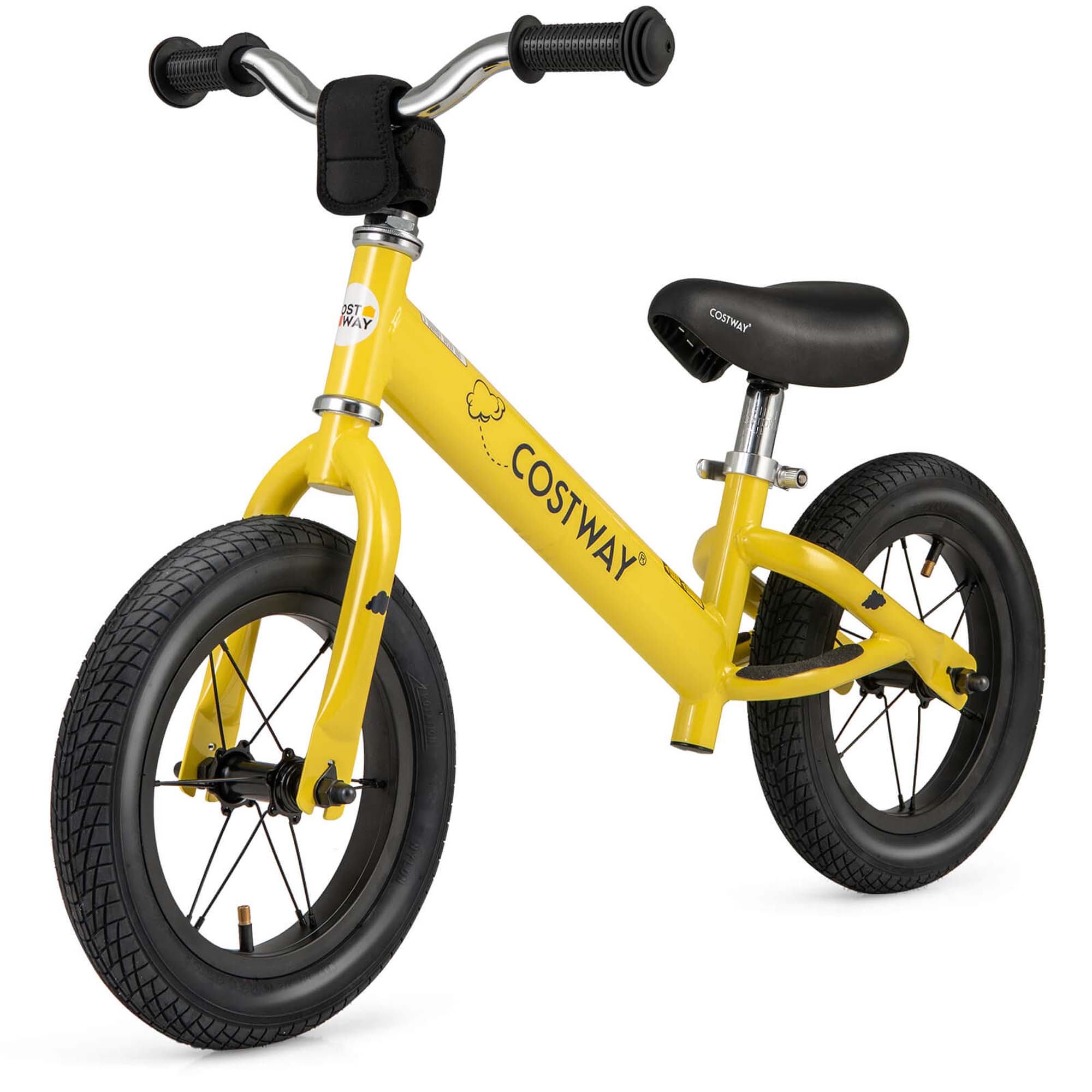 Costway 12 Inch Toddler Balance Bike No Pedal Training Bicycle with Inflatable Rubber Tires Yellow