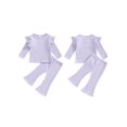 thumbnail image 2 of Gupgi 2Pcs Baby Girl Fall Outfits Ruffle Infant Long Sleeve Sport Print Tops + Flare Pants Set Toddler Clothes, 2 of 9