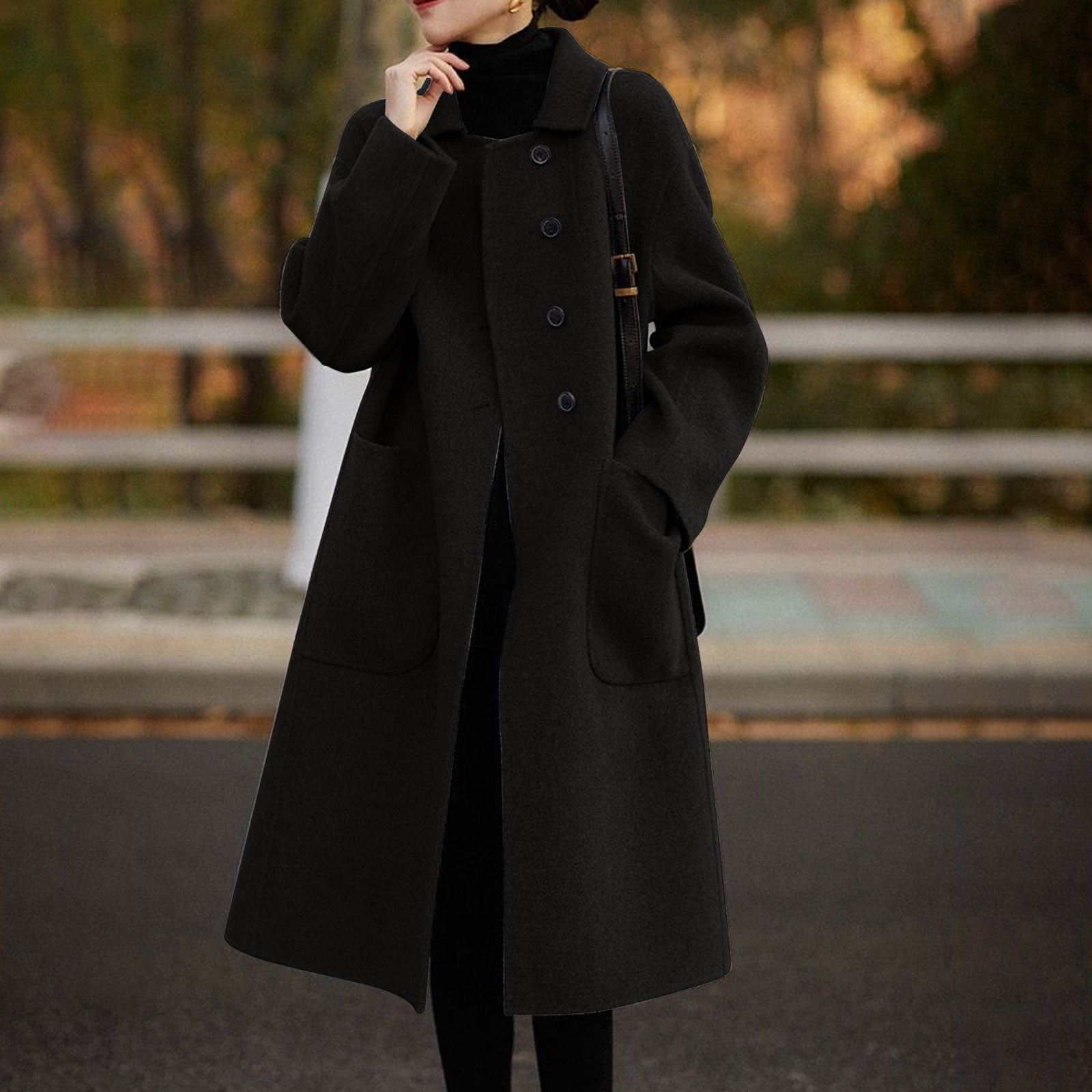 EGNMCR Trench Coats for Women Notch Lapel Single Breasted Wool