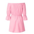 thumbnail image 4 of Robe pour Femme à Épaules Dénudées, Vêtement Uni, Manches à Volants, Robe d'Automne, Rose, P, 4 of 7