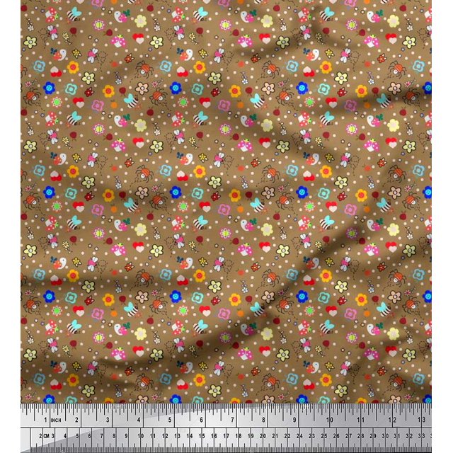 Soimoi Silk Fabric Dot,Floral & Insect Clip Art Fabric Prints by Yard 42 Inch Wide