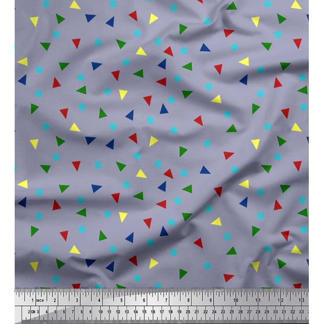 Soimoi Poly Georgette Fabric Dot & Triangle Geometric Fabric Prints by Yard 52 Inch Wide