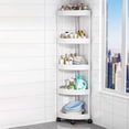 thumbnail image 1 of Cagogo under $5 Rolling Storage Cart, 5 Tier Corner Shelf, Bathroom Storage Rack with Wheels, Rolling Kitchen Pantry Organizer, Living Room Snack Storage Shelf, Movable Plastic Storage Rack, 1 of 6