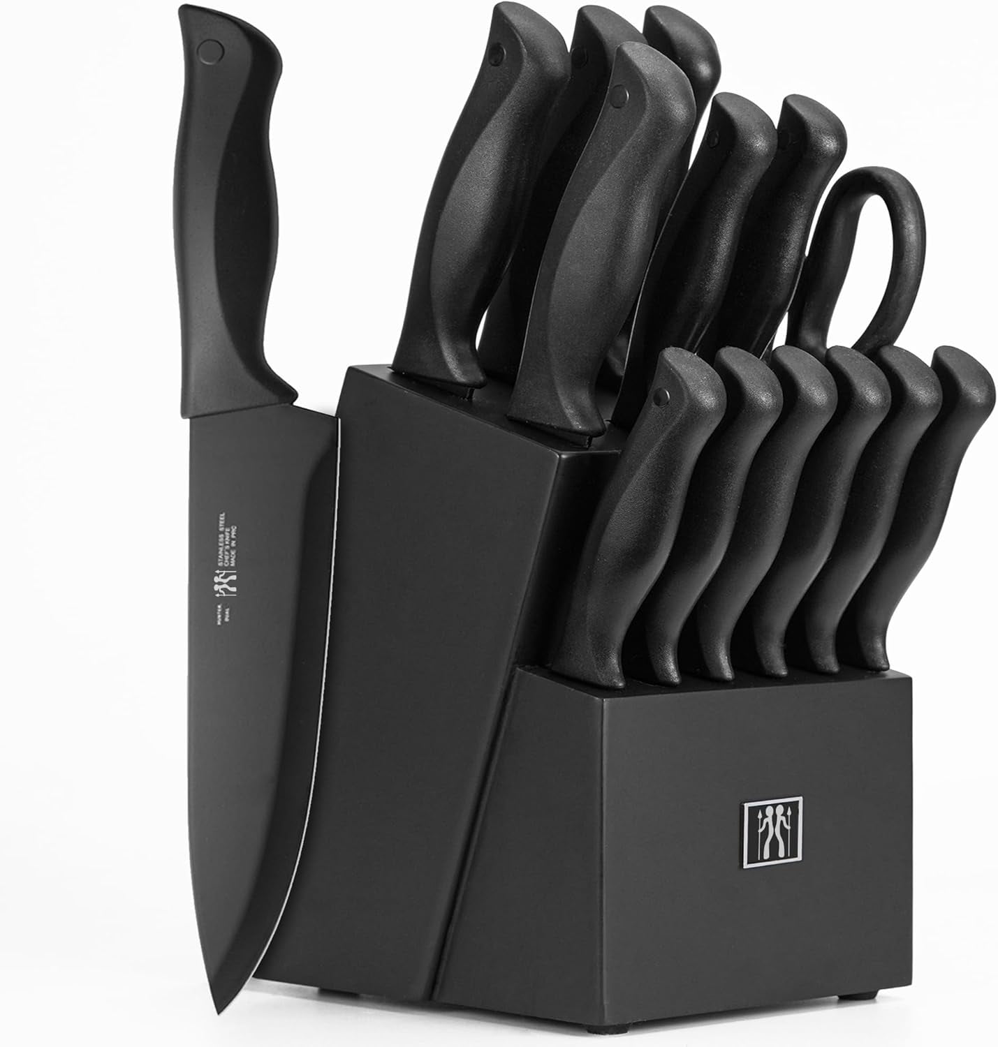 ZJQYDS Knife Set, Dishwasher Safe Kitchen Knife Set with Block, 15 Pcs Black Kitchen Knife Sets with Block Self Sharpening, 6 Steak Knives, Black