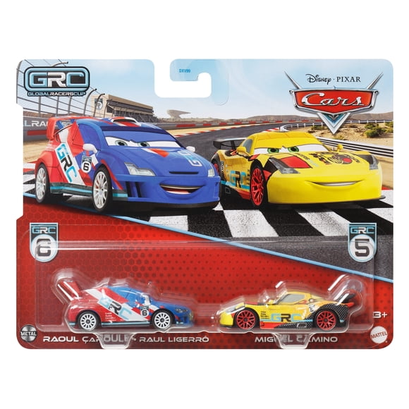 Disney and Pixar Cars GRC Raoul Caroule & Miguel Camino 2-Pack, Set of 2 1:55 Scale Die-Cast Toy Vehicles