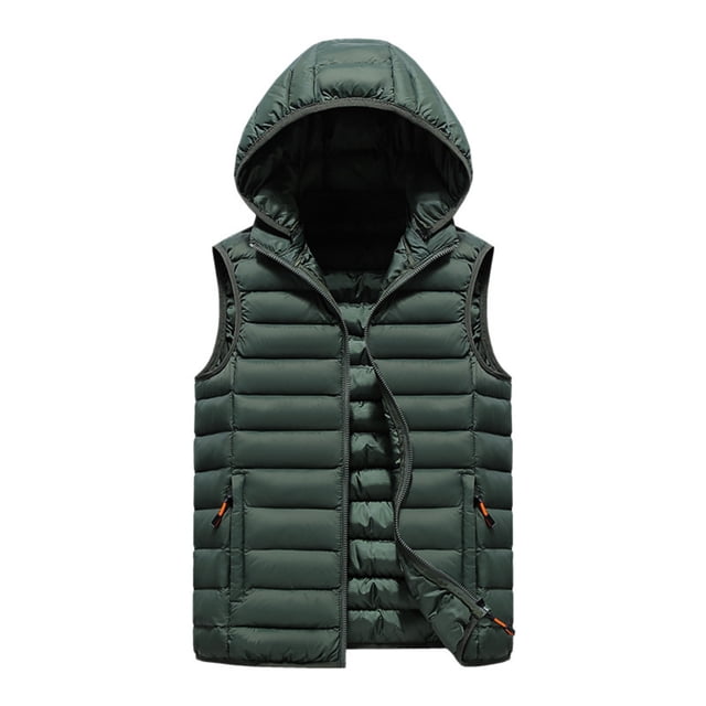 YIFUNIN Men's Ribbed Pattern Vest, Casual Fashionable Sleeveless Cotton Jacket, Solid Color Fitted Hooded Waistcoat for Layering in Fall,Army Green,2XL