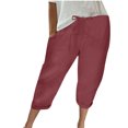 thumbnail image 1 of Timegard Womens Cotton Linen Pants Casual High Waist Drawstring Crop Pants Solid Color Trousers with Pocket, 1 of 6