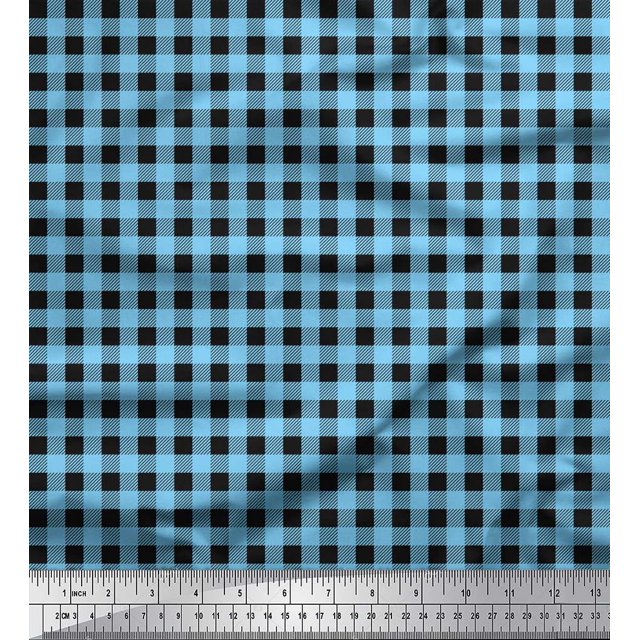 Soimoi Blue Rayon Fabric Check Check Printed Fabric 1 Yard 56 Inch Wide