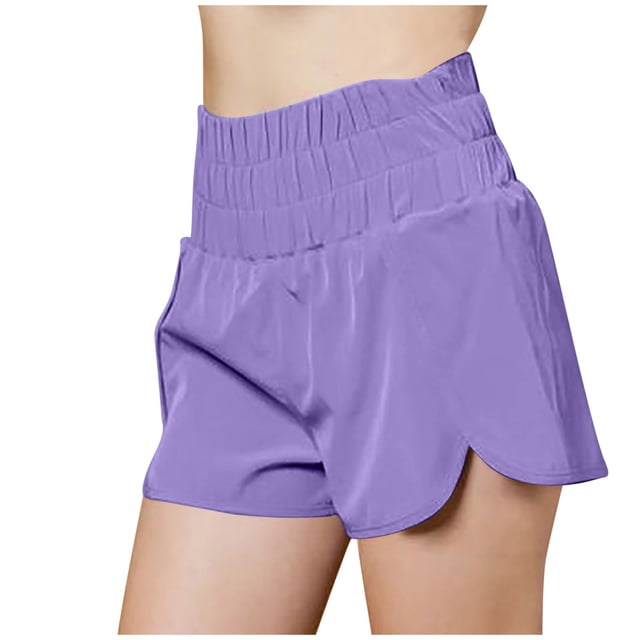 Timegard Workout Shorts for Women Quick Dry High Waisted Smocked Athletic Lightweight Gym Running Shorts