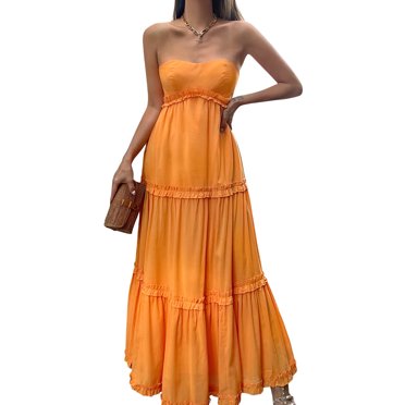 Wangscanis Robe Formelle Sans Bretelles pour Femmes, Ligne A, Ourlet à Volants, Dos Nu, Robe de Soirée pour Cocktail, Mariage, Fête