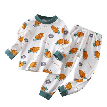 BOVXNPU Ensemble de Pyjama 2 Pcs pour Filles, Vêtements de Nuit pour Enfants, Vêtements de Détente, Ensemble de Vêtements d'Intérieur à Manches Longues Imprimé Carotte Couleur Unie pour Garçons et Filles