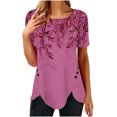 thumbnail image 1 of Pompotops T-shirt Ample Imprimé pour Femme, Boutons, Manches Courtes, Blouse à Col Rond, Hauts Décontractés, 1 of 7