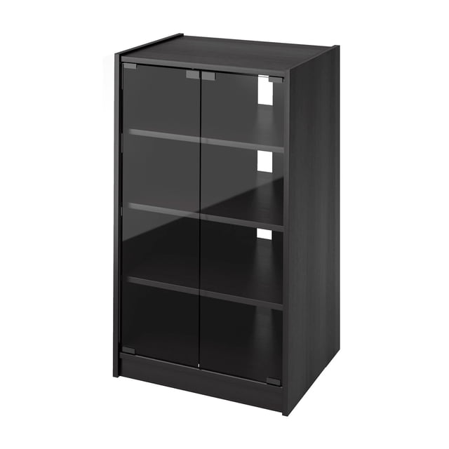 CorLiving Support de Composant en Bois à Porte Vitrée Fermée Cranley de 21 Pouces en Noir, Conçu pour le Rangement Multimédia et les Besoins de Mobilier audio. Présente un design Contemporain avec Quatre Tablettes Intérieures Ajustables et des Portes en Verre Trempé de Sécurité avec Fermetures Magnétiques. Parfait pour Organiser les consoles de Jeux Vidéo, les Télécommandes et l'Électronique, avec un Système de Gestion des Câbles à l'Arrière pour l'Organisation du Cordon. Dimensions : 16 x 21 x 36 Pouces.