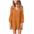 thumbnail image 1 of Ketyyh-chn99 Robes pour Femmes Robe Élégante pour Femme Robe de Fête Robe Décontractée Mini Robe Ample Confortable à Rayures à Manches Longues Longue Robe Orange,5TG, 1 of 5