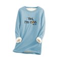 thumbnail image 2 of T-shirts Chemises pour Femmes Col Rond Poche Épaissie Peluche Chaude Manches Longues Hauts Col Rond Chandails en Molleton en Liquidation, 2 of 5