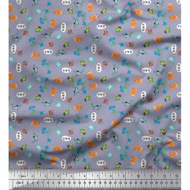 Soimoi Moss Georgette Fabric Tree,Crab & Fish Ocean Printed Fabric 1 Yard 42 Inch Wide