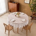thumbnail image 2 of White Round Tablecloth Polyester Sheer Lace Embroidered with Hollowed-out Non-slip Design for Dining Tables 185 cm, 2 of 6