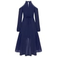 thumbnail image 4 of Oyolan Kids Girls Solid Color Halter Off-shoulder Long Sleeve Party Dress with Ruffled Hem Flower Girls Gown Navy Blue 16, 4 of 7