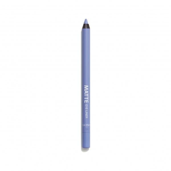 GOSH - Matte Eye Liner - 006 Ocean Mist, a slim matte blue cream eyeliner pencil with a pointed tip for precise, intense application, allergy certified and perfume free, suitable for creating sharp or smokey eye looks.