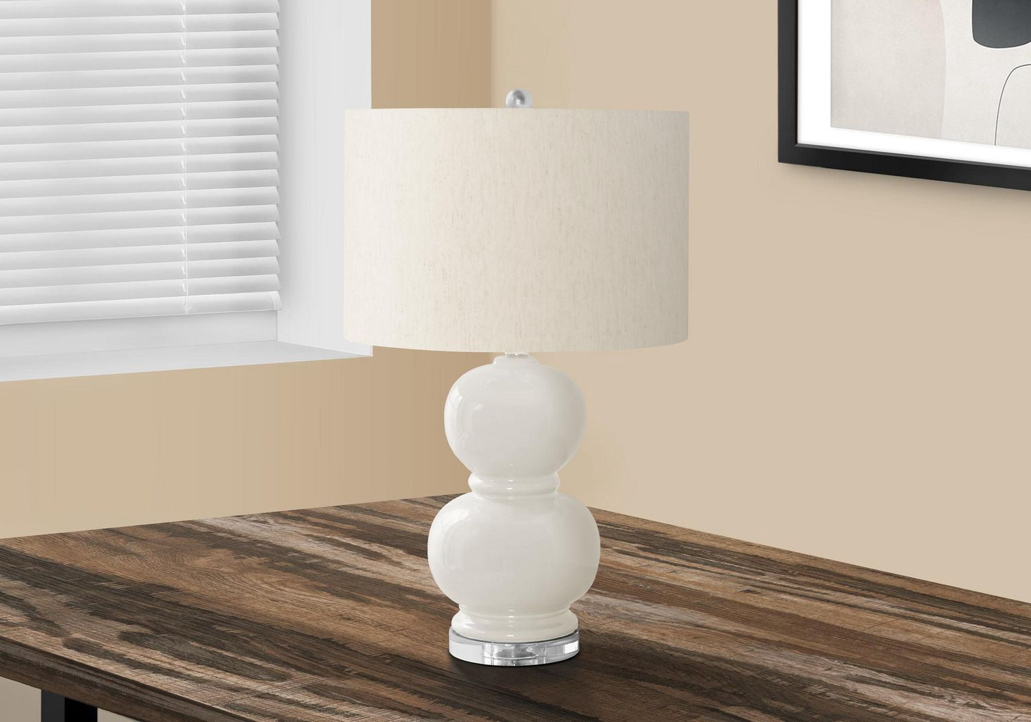 Monarch Specialties Luminaire, 25"h, Lampe De Table, Crème Céramique, Abat-jour Ivoire / Crème, Contemporain, Moderne