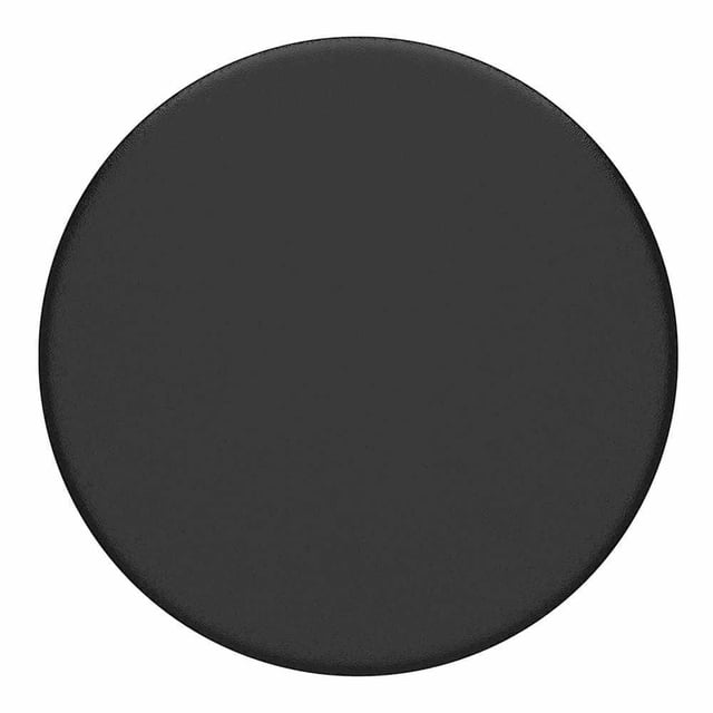 PopSockets PopGrip Black with a matte black circular swappable top, designed as a phone grip and stand compatible with hands-free mounts and wireless charging, suitable for secure one-handed texting and hands-free video viewing.