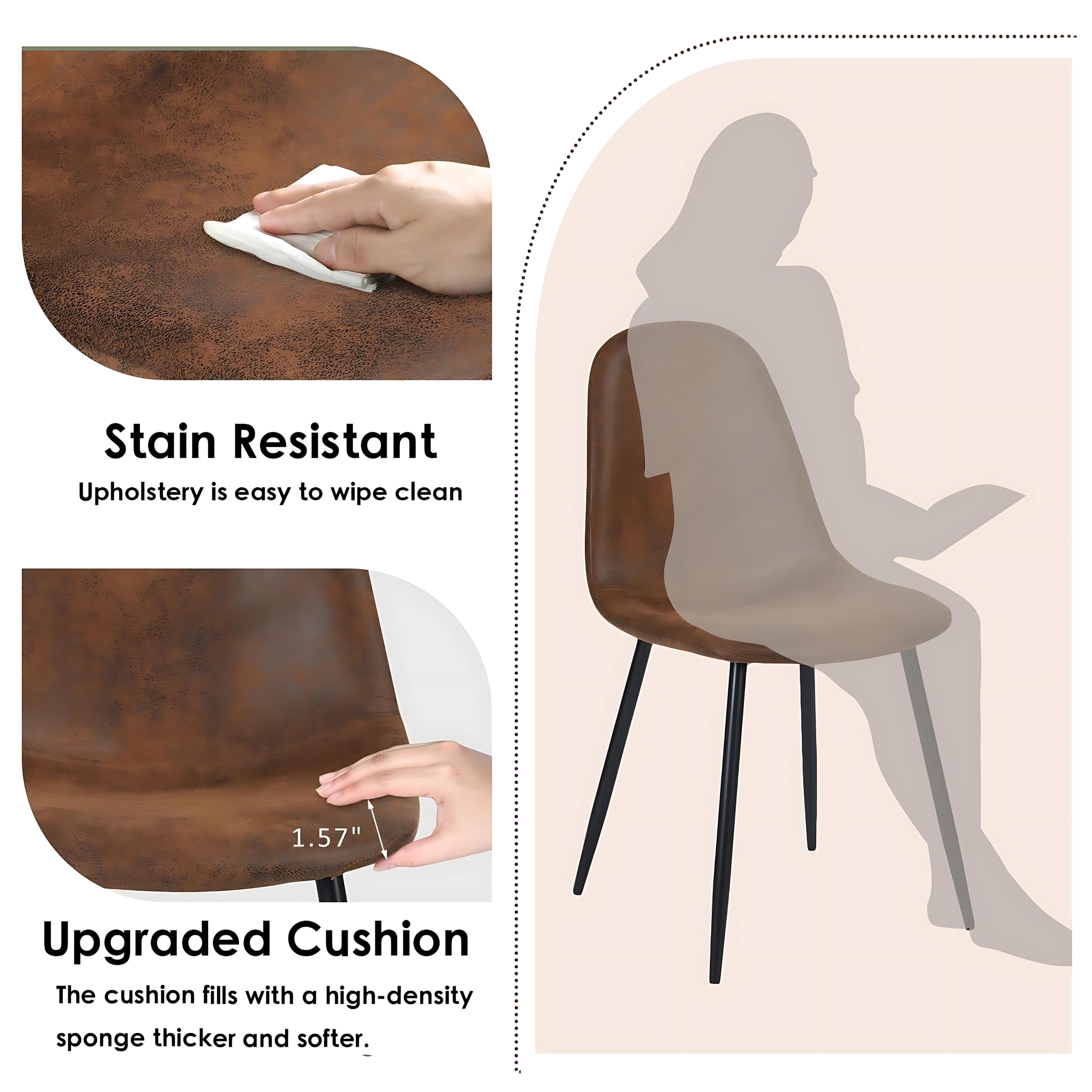 Homy Casa Kitchen Dining Chairs Set of 4, Brown Faux Suede Café Chairs with Metal Legs