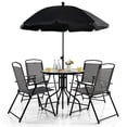 thumbnail image 1 of Gymax 6PCS Patio Garden Dining Set w/ Round Table & 4 Folding Chairs & Tiltable Umbrella, 1 of 8