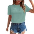 thumbnail image 1 of hotojiny Spring Tops for Women Solid Color Crew Neck Loose Blouse Lightweight Textured Puff Short Sleeve Back Keyhole Shirt Beach Vacation Clothes for Women, 1 of 7