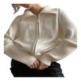 thumbnail image 3 of CNKOO Women Knitting Long Sleeve Lapel Zipper Solid Color Fall Loose Coat, 3 of 9